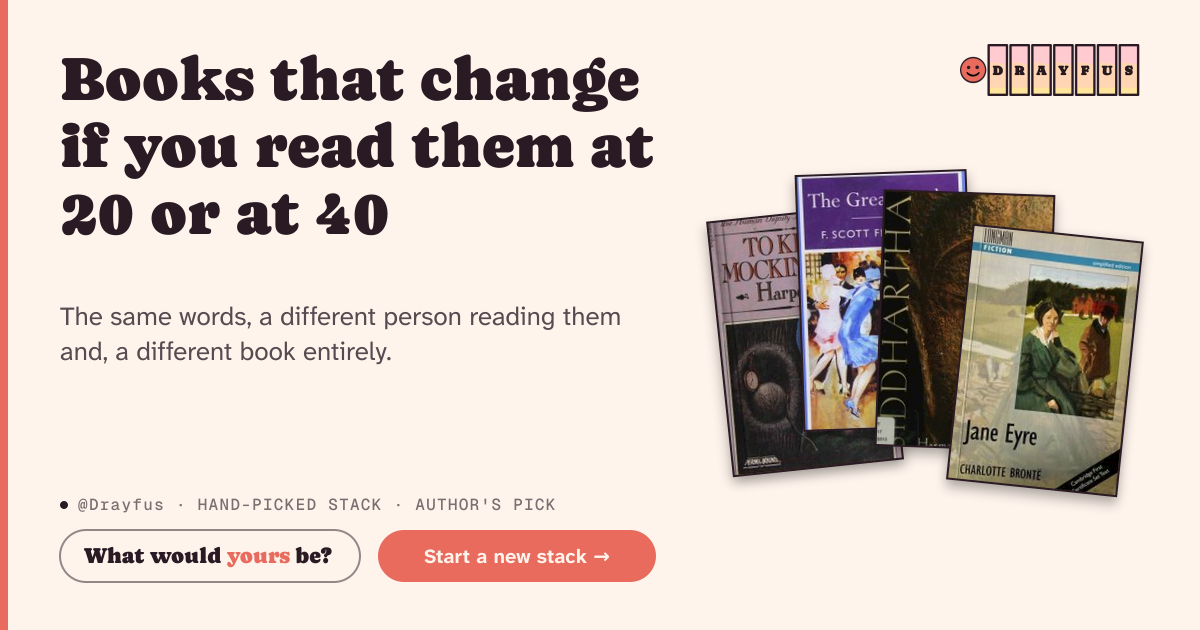 Share card preview for Books that change if you read them at 20 or at 40