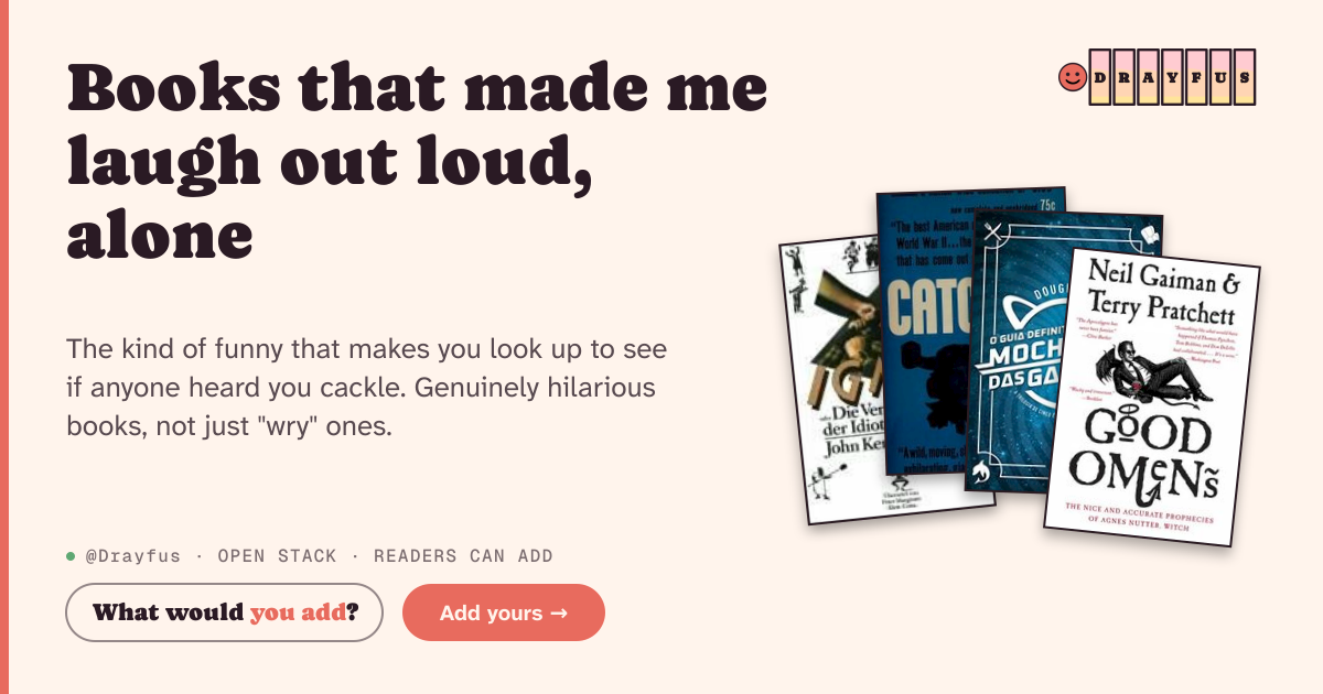 Share card preview for Books that made me laugh out loud, alone