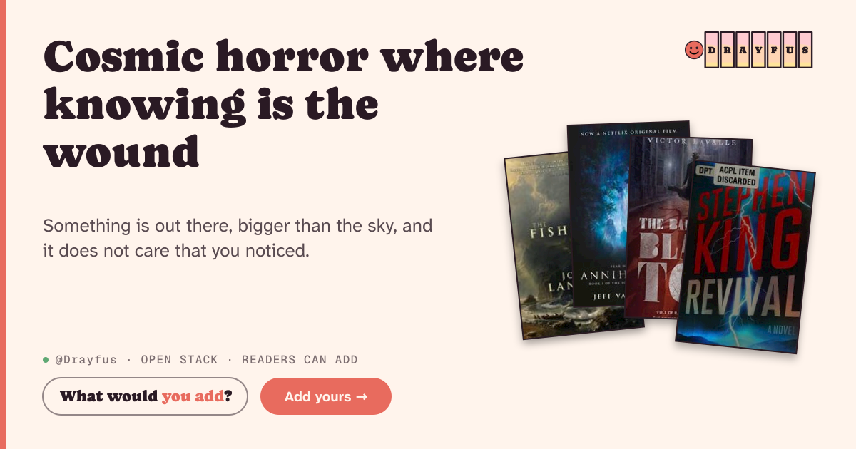 Share card preview for Cosmic horror where knowing is the wound
