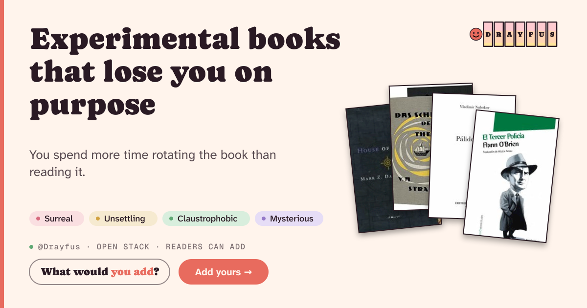 Share card preview for Experimental books that lose you on purpose