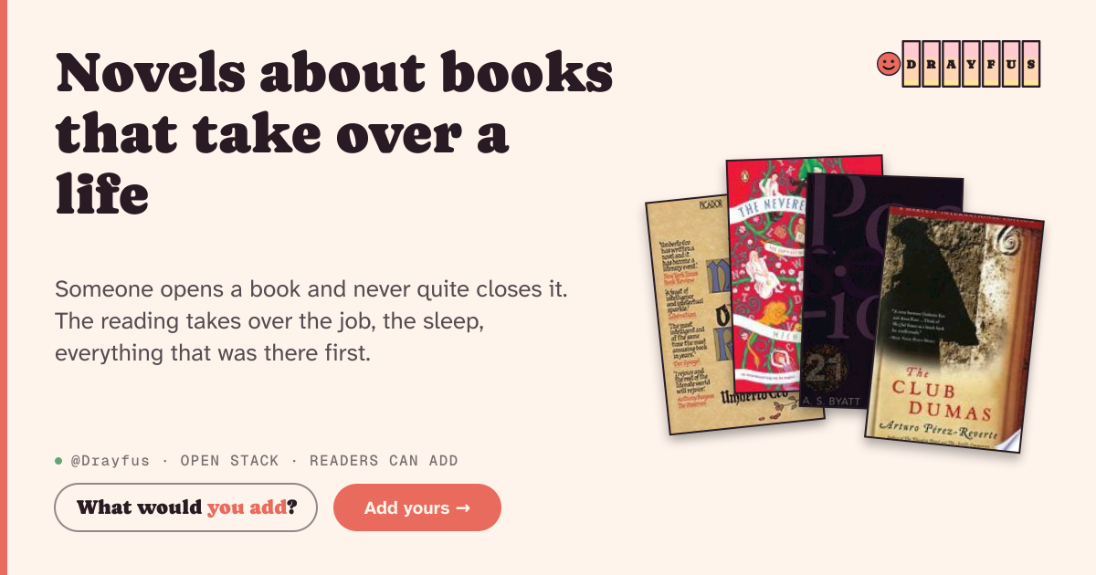 Share card preview for Novels about books that take over a life