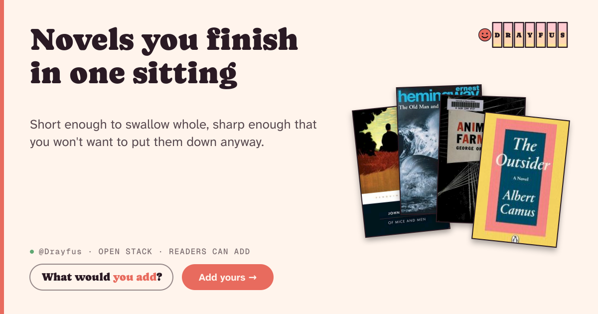 Share card preview for Novels you finish in one sitting