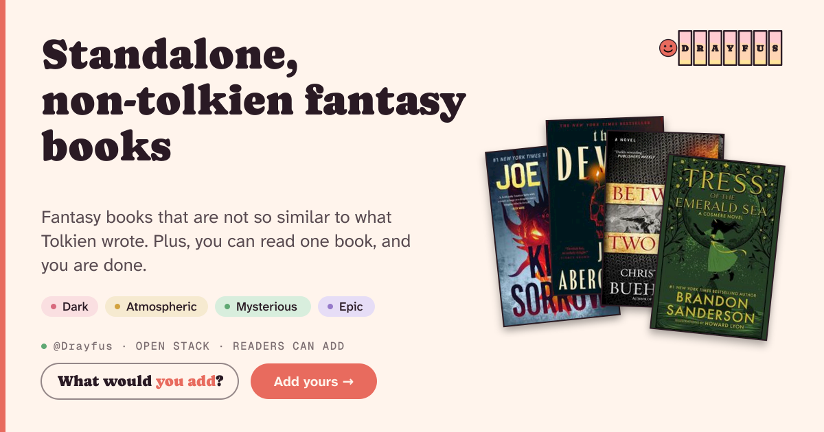 Share card preview for Standalone, non-tolkien fantasy books