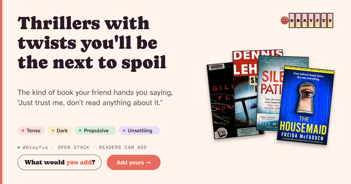 Share card preview for Thrillers with twists you'll be the next to spoil
