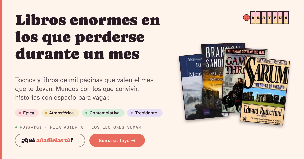 Vista previa de la tarjeta para compartir de Libros enormes en los que perderse durante un mes