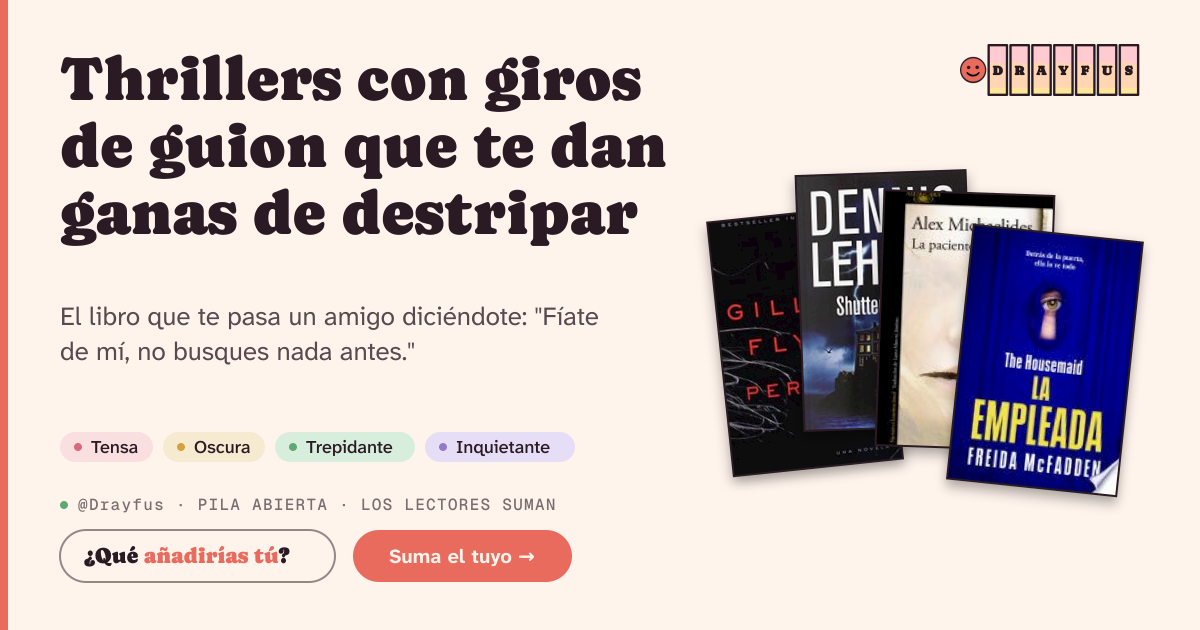 Vista previa de la tarjeta para compartir de Thrillers con giros de guion que te dan ganas de  destripar