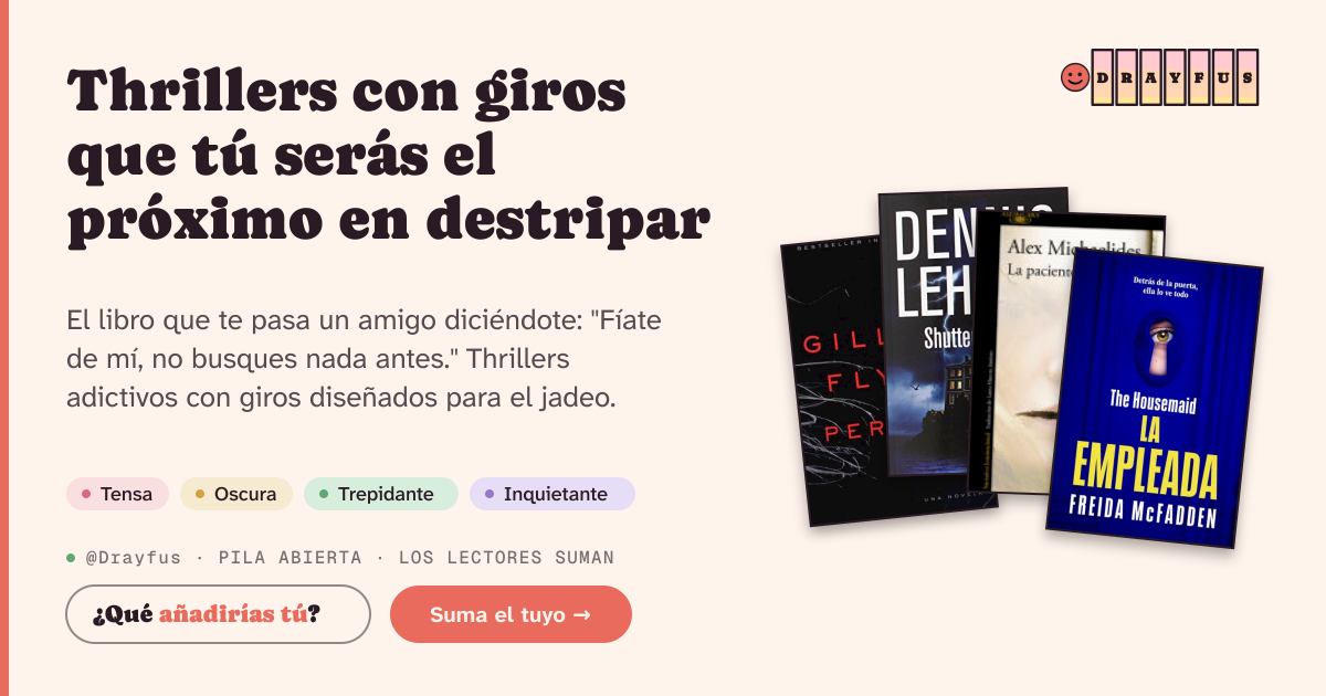 Vista previa de la tarjeta para compartir de Thrillers con giros que tú serás el próximo en destripar