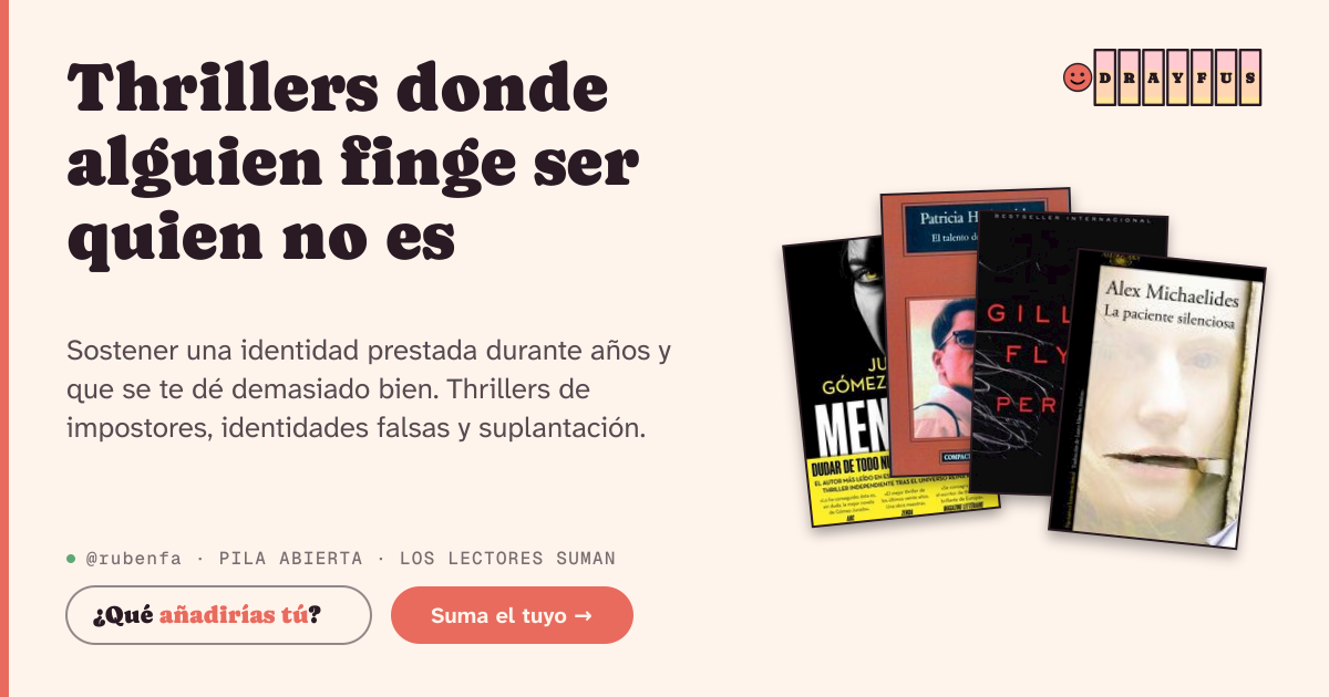 Vista previa de la tarjeta para compartir de Thrillers donde alguien finge ser quien no es